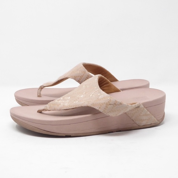 FITFLOP Sandals Lottie Chevron Shimmer Thongs Slip On Comfort Wedge Pink Size 7 - Picture 5 of 9